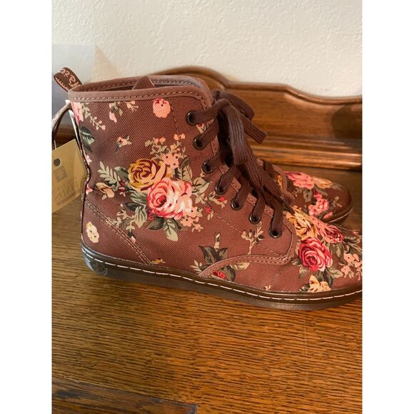 Dr Marten Woman's Boots Size 8 Brown Floral Canvas Shoreditch Airware Lace Up - Picture 5 of 12